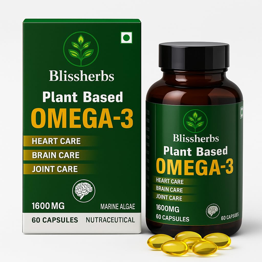 Plant Based Omega-3 Capsules, 1600mg | Gelatin Free, No Burps, No Fish Oil, Pure Algae | 450mg EPA & 150mg DHA, Better Joint & Heart Health | Vegetarian Omega 3 Supplement - 60 Capsules