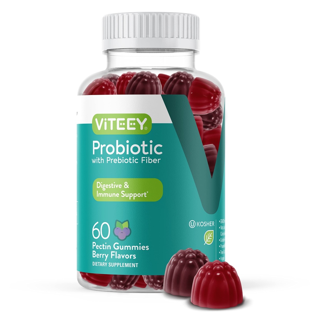 Prebiyotiks ile Viteey Probiyotik Gummies – Gut Health Supplements for Digestive Health – 2 Milyar CFUs – Vegan, Gluten-Free – 60 Count Count Count Count Count
