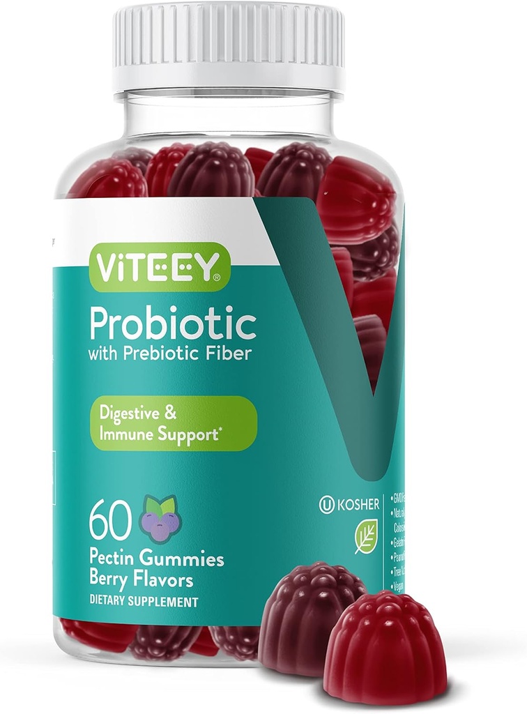 Prebiyotiks ile Viteey Probiyotik Gummies – Gut Health Supplements for Digestive Health – 2 Milyar CFUs – Vegan, Gluten-Free – 60 Count Count Count Count Count