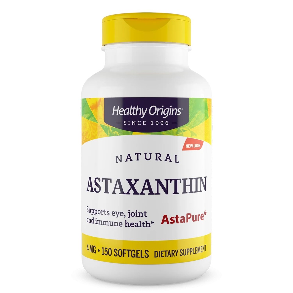 Sağlıklı Origins Astaxanthin 4 mg (Doğal, Astapure, Non-GMO, Gluten Free, Eye Support, Ortak Destek, Immune Support), 150 Softgels