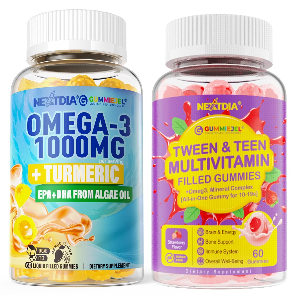 Multivitamin, Omega-3 Gummies 1000mg + Turmeric, 2Pack