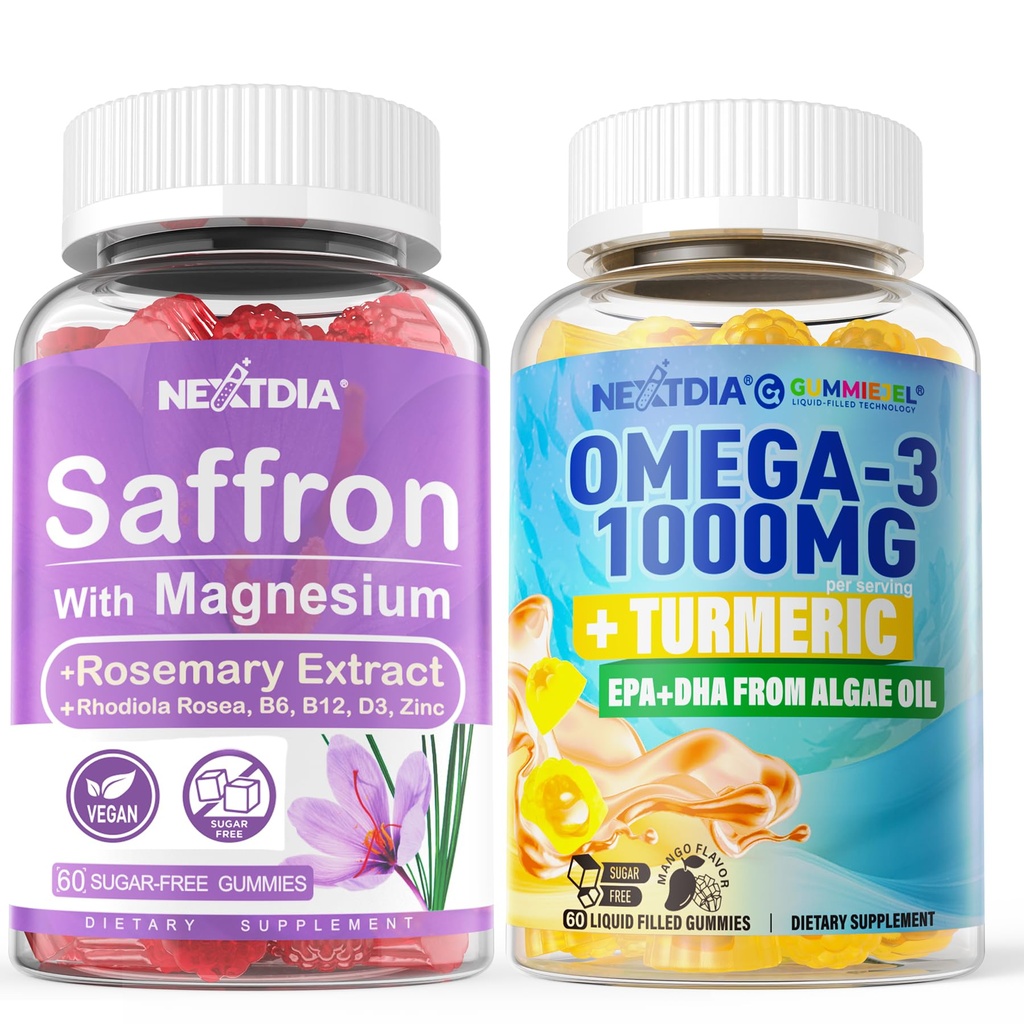 Magnesium Glycinate Gummies, Vegan Omega-3 1000mg + Turmeric
