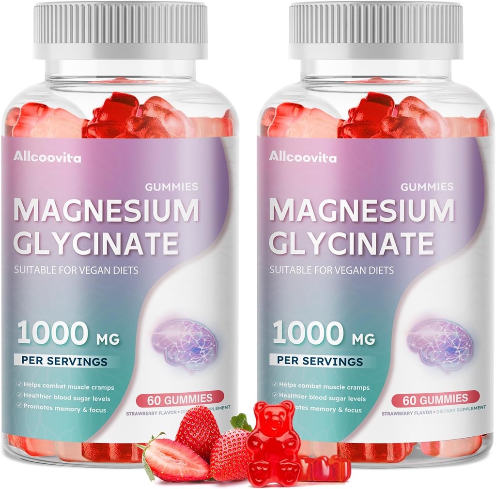 Magnezyum Glycinate Gummies 1000 mg - Sugar Free Magnezyum Pids Supplement with Vitamin D, B6, CoQ10 for Calm Mood & Sleep Support - 120 Strawberry Gummies 1000mg - Sugar Free Magnezyum Pids Supplement with Vitamin D, B6, CoQ10 for Calm Mood & Sleep Support - 120 Strawberry Gummies