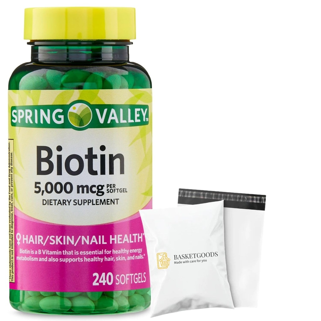Spring Valley Biotin 5000 mcg 240 Count, Dietary Supplement for Hair Skin Nails, Hair Vitamins for Hair Loss for Women Set with Basket Goods Store