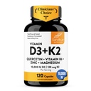 Sandhu's Vitamin D3 K2 Magnesium 10000 IU, 120mcg K2 Capsules 120 Count (Pack of 1) | with VIT B6, Zinc & Quercetin | D3K2 Supports Superior Absorption, Energy, Immune, Muscle Health for Men & Women