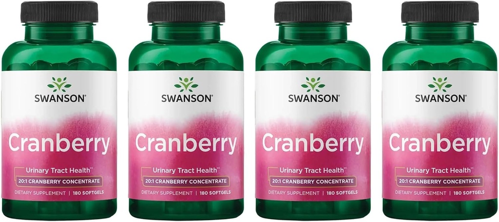Swanson Cranberry - Destekler Urinary Tract Health, Bladder Control & Sağlıklı Kidney Function - Supplement Made with 20:1 Cranberry Juice - (180 Softgels) 4 Pack
