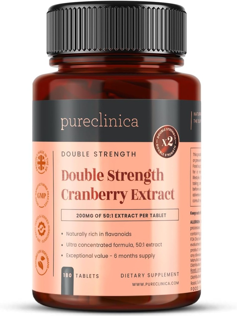 Pureclinica Double Strength Cranberry Extract 10.000mg x 180 Εξαιρετικά συμπυκνωμένα δισκία - 6 Μήνες Προσφορά