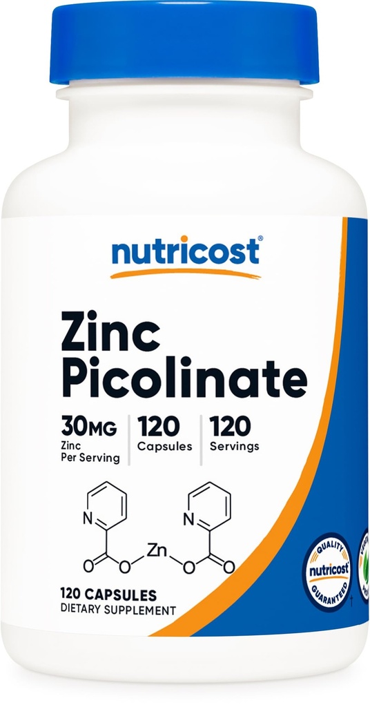 Nutricost Ψευδάργυρος Picolinate 30mg, 120 κάψουλες - Χωρίς γλουτένη και μη ΓΤΟ