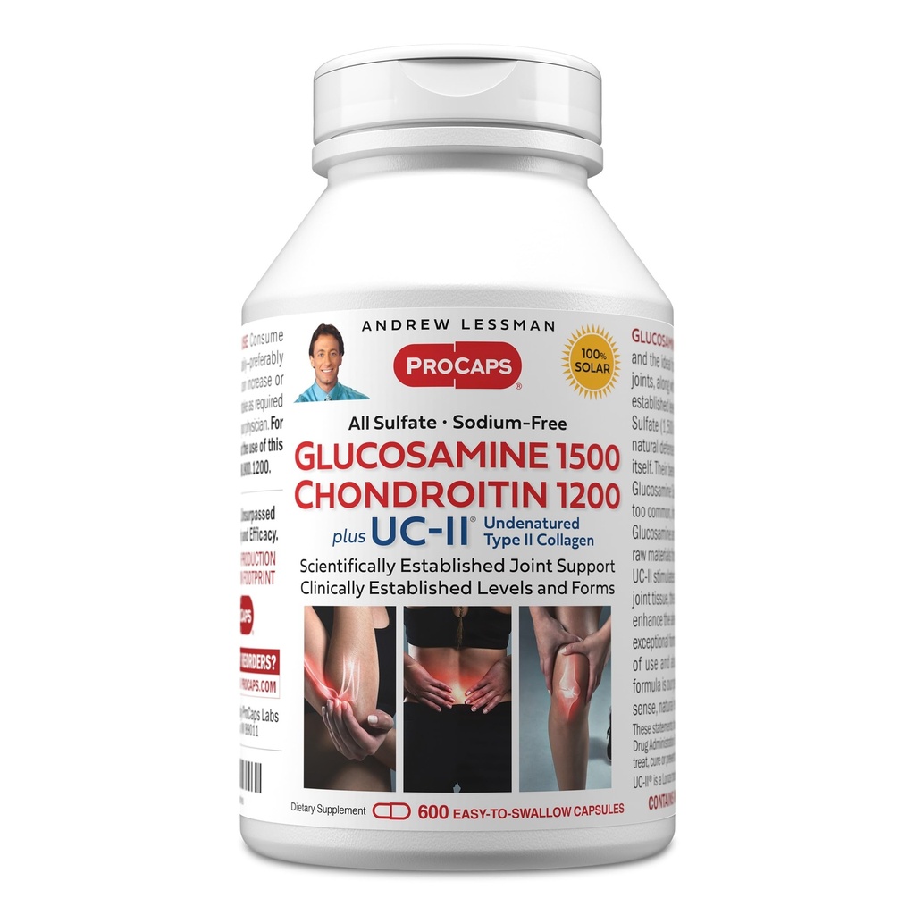 Andrew Lessman Glucosamine Chondroitin + UC-II – 600 Capsules – 100% Sulfate Form, Research Established Ingredients and Levels for Support of Healthy Joint Tissue. Small Easy to Swallow Capsules