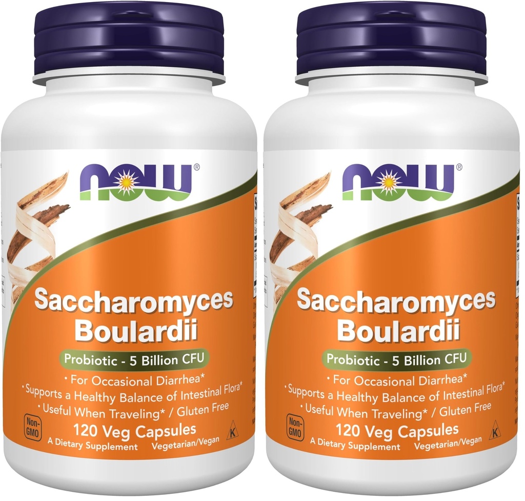 NOW Foods Supplements,Saccharomyces Boulardii,5 Billion CFU Probiotic,120 Veg Capsules,(Pack of 2)