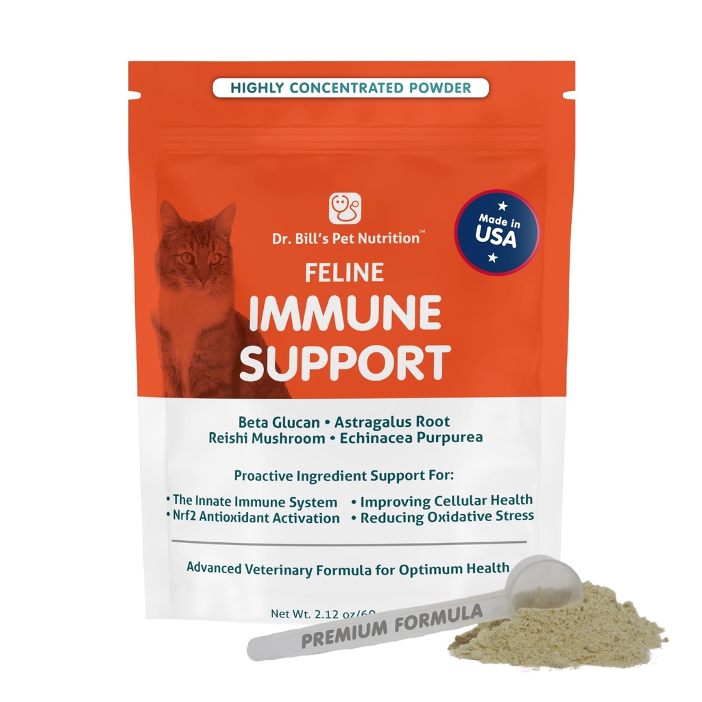 Dr. Bill's Feline Immune Support | Boosts Cat Immunity and Health with Colostrum, Beta Glucan, Türkiye Tail Mushroom, çinko & C | Toz Supplement for Cats of All Ages