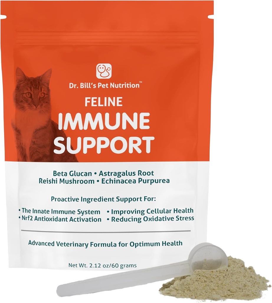 Dr. Bill's Feline Immune Support | Boosts Cat Immunity and Health with Colostrum, Beta Glucan, Türkiye Tail Mushroom, çinko & C | Toz Supplement for Cats of All Ages