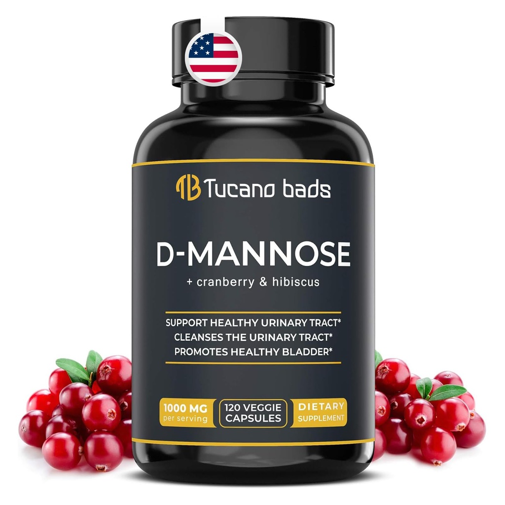 Urinary Tract Infection Treatments D Mannose 1000mg Capsules - Potent D-Mannose & Cranberry Pills with Hibiscus Extract - Healthy Bladder Control, Strength Urinary Tract Support (120 Capsules)