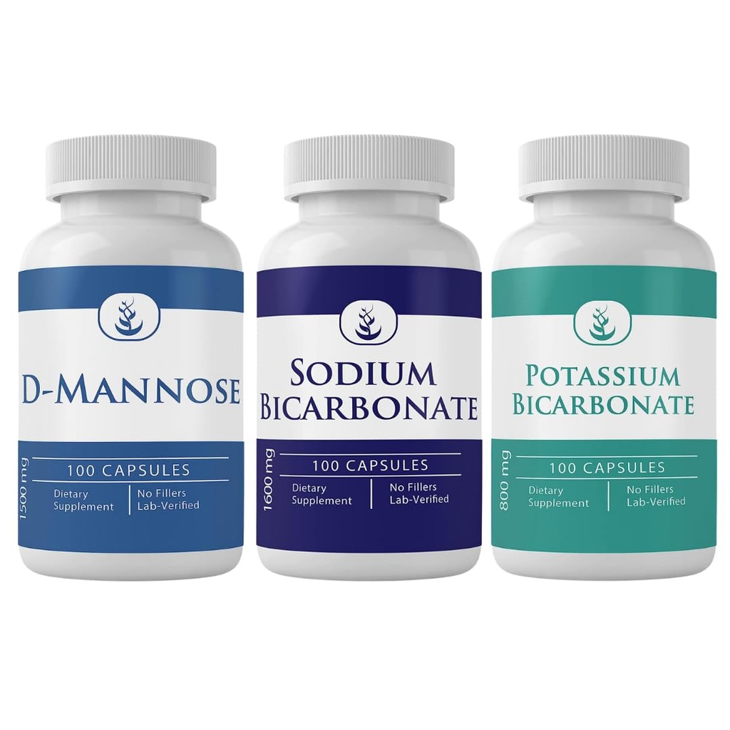 PURE ORIGINAL INGREDIENTS Sodium Bicarbonate, D-Mannose, & Potassium Bicarbonate Bundle (100 Capsules Each), No Additives or Fillers, Lab Verified