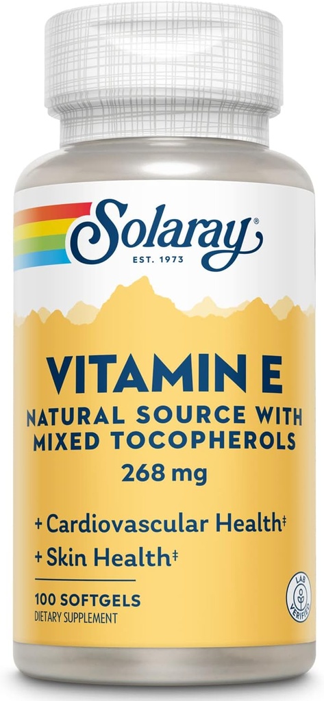SOLARAY Vitamin E d-Alpha Tocopherol 268 mg (400 IU) | Heart & Skin Health, Antioksi Activity Support | 100ct