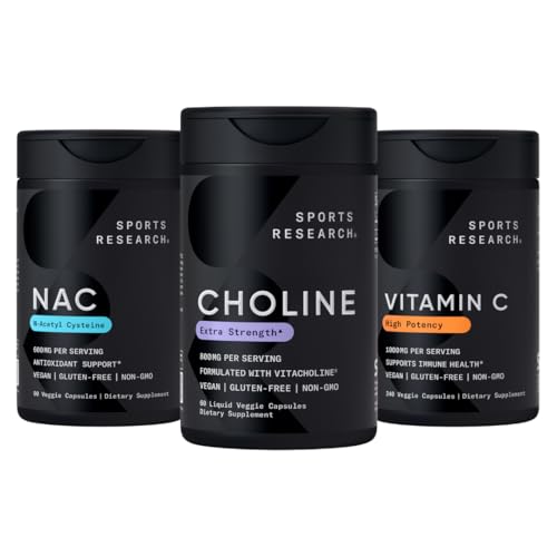 Sports Research® Liver Support Pack - Extra Strength Choline 800 mg + N-Acetyl L-Cysteine (NAC) 600mg + Vitamin C 1000mg
