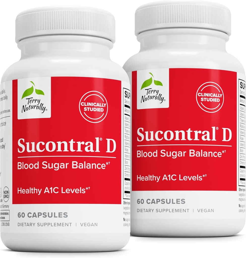 Terry Natural Sucontral D - B-Complex & Folate Supplement - Carbohidrat Metabolism Desteği - Vitamin & Mineral Supplement ile çinko & Chromium - 60 Capsules (Pack of 2)