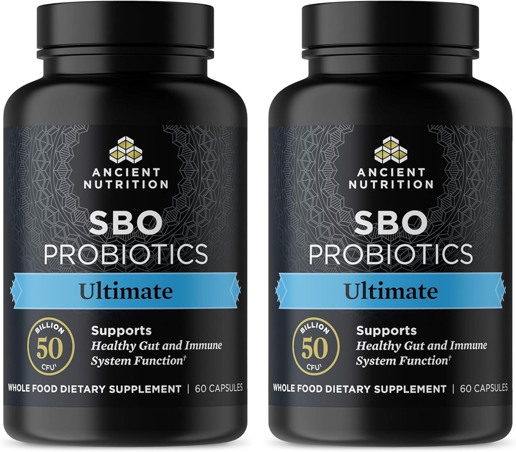 Eski Beslenme Probiyotikleri, SBO Probiyotiks Ultimate 50 Milyar CFUs*/Serving, Digestive and Immune Support, Gluten Free, Antik Superfoods Mix, Cab-Wrapped 60 Capsules (2 Pack)