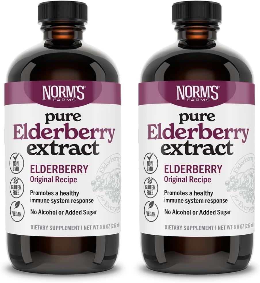 Norm's Farms Pure Elderberry Extract 2PK - Made from Only Elderberries in USA - Immune, Antioxidant Support, No Added Sugar, Πρόσθετα, Vegan, Gluten-free, Non-GMO, Tincture Alcohol Free - 8 Oz