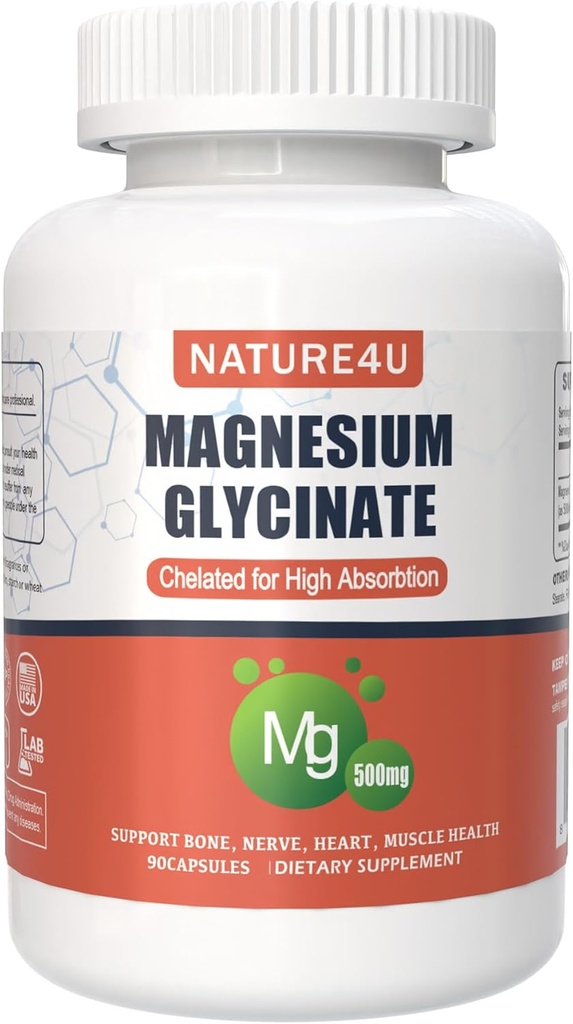 Magnezyum Glycinate 500 mg, yüksek Abpsiyon Tamamı için% 100 Chelate, Kas, Kalp, Asla ve Bone Support, 90 Capsules