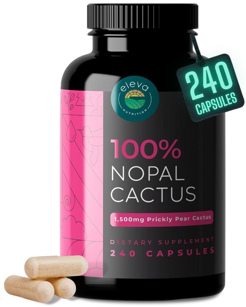 Nopal Cactus Capsules 1500 mg- Organik Sun-Dried Prickly Pear Cactus Meyve Toz & Siyah Pepper Türlü Abhidrasyonal Prickly Pear Super Supplement- Fiber, Vitaminler ve Mineraller 240 Capsules
