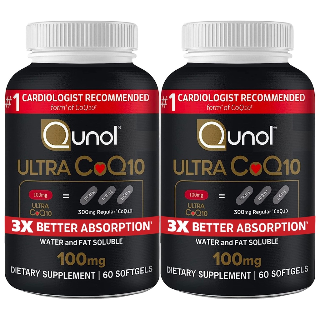 Qunol Ultra CoQ10 100mg 3X Καλύτερη Απορρόφηση Πατενταρισμένο νερό και λίπος Διαλυτή Φυσικό συμπλήρωμα Form Συνένζυμο Q10 Αντιοξειδωτικό για τα πακέτα υγείας της καρδιάς Softgels, 120 Count
