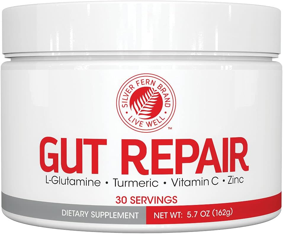 Silver Fern Gut Tamir - Digestive Health Supplement Toz - L-Glutamine, Curcumin, çinko & Ascorbik Asit (1 Tub - 30 Hizmet)
