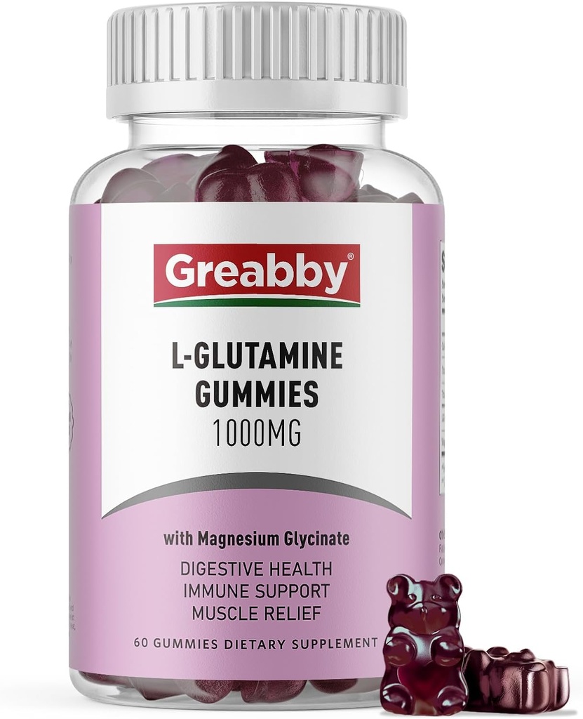 L Γλουταμίνη 1000mg Gummies - Μυϊκή Ανακούφιση & Ανοσολογική Υποστήριξη, Amino Acid Συμπλήρωμα με Μαγνήσιο Γλυκινικό, Vegan & Μη-ΓΤΟ, Χωρίς Γλουτένη (60 Count)