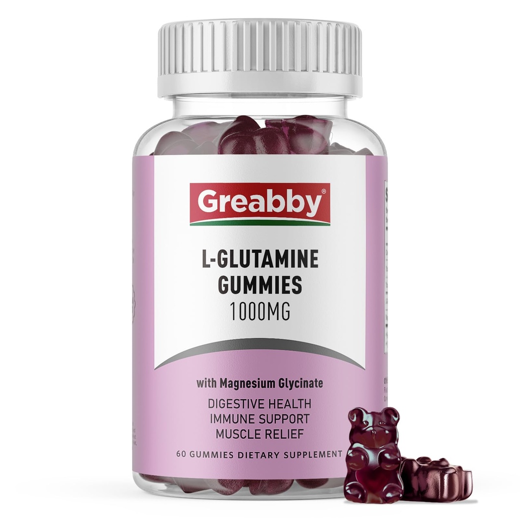 L Glutamine 1000 mg Gummies - Muscle Relief & Immune Support, Platinum Glycinate, Vegan & Non-GMO, Gluten Free (60 Count)