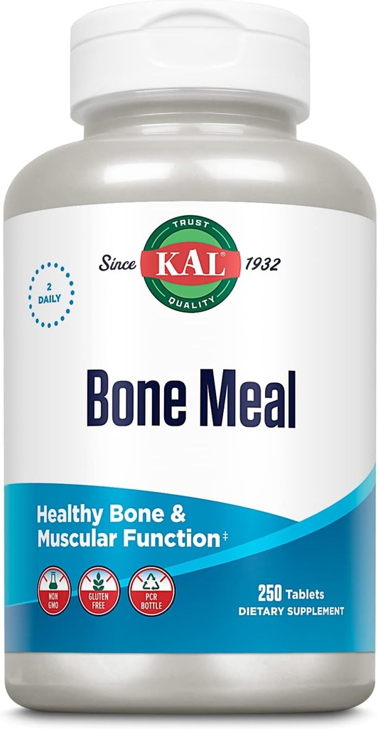 KAL Bone Meal Tabletler, Kalsiyum Tamam w/Magnesium, D3 ve K, Bone Health, Muscle ve Nerve Function Support, Hızlı Disintegration, Gluten Free, Non-GMO, 60-Day Garanti, 125 Serv, 250ct