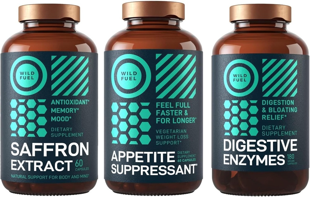 WILD FUEL Saffron Extract Capsules, Digestive Enzymes and Appetite Suppressant Diyeter Sche