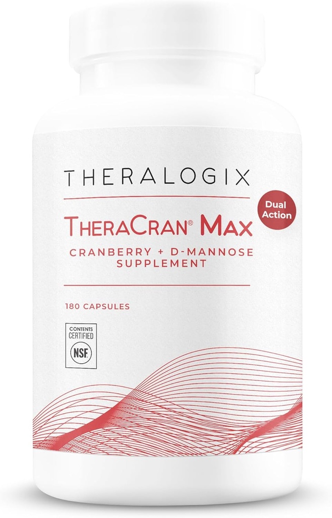 Theralogix TheraCran Max - Cranberry + D-Mannose Supplement for Men & Women - Urinary Tract Health Support - 90-Day Supply - NSF sertifikalı - 180 Capsules