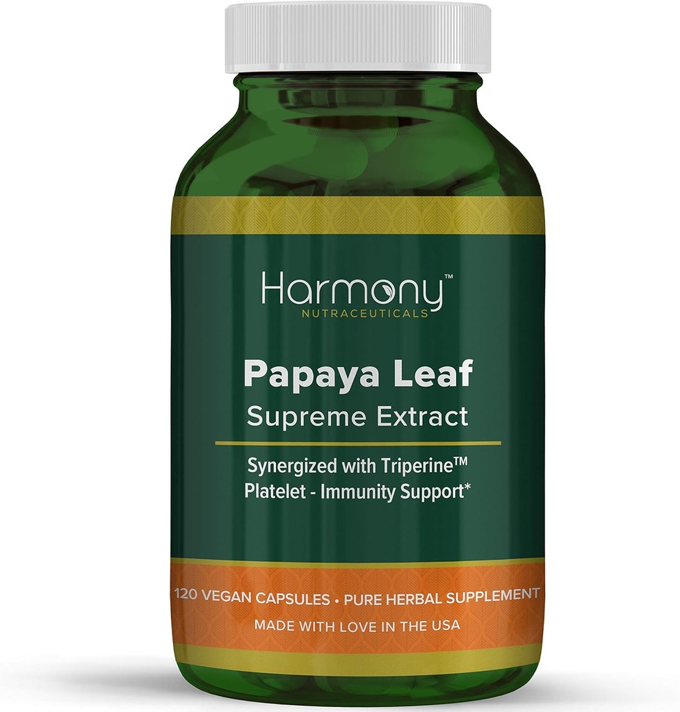 Harmony Nutraceuticals Papaya Leaf Supreme Extract Υψηλότερη Ικανότητα Μέγιστη Βιοδραστηριότητα Οργανική Δρ Gumman's Clinical Grade 120 Vegan Κάψουλες Σε συνδυασμό με Triperine