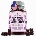 TrueSeaMosss Sea Moss Gummies with Elderberry, Burdock Root & Bladderwrack – Vegan, Non-GMO Formula for Yetişkinler & Kids – 1200 mg per Service, Fruity Flavor, Made in USA – 60 Gummies
