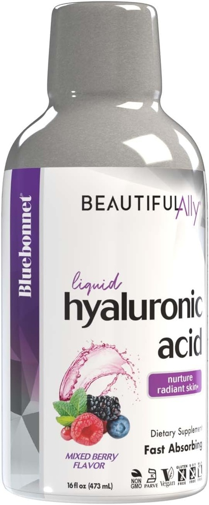 Bluebonnet Beslenme Güzel Ally Liquid Hyaluronic Asit, Nurture Radiant Skin*, Non-GMO, Vegan, Kosher sertifikalı, Gluten-Free, Soy-Free, Dairy-Free, Karma Berry Flavor, 16 fl oz, 32 Hizmet
