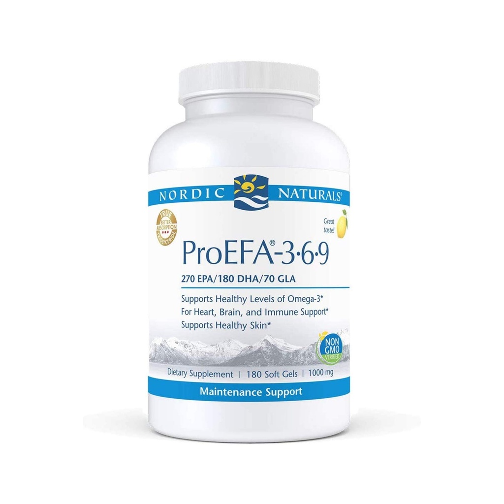 Σκανδιναβικά φυσικά ProEFA 3-6-9, Lemon Flavor - 180 μαλακά γέλη - 565 mg Omega-3 - EPA & DHA με Προστιθέμενη GLA - Υγιεινή επιδερμίδα, Γνωστική, & Θετική διάθεση - Μη ΓΤΟ - 90 Σερβιέτες