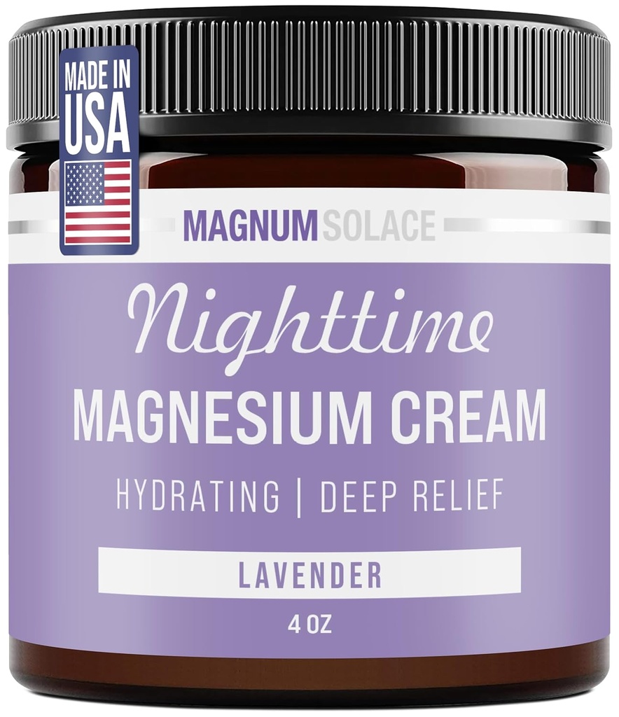 Magnesium Lotion – Nighttime Magnesium Cream – Apply to Legs, Arms or Chest - Topical Magnesium Chloride – USA Made and Safe for Kids (Lavender)