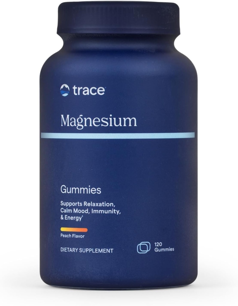 Trace Minerals Magnezyum Gummies - Bir Calm Mindset Destek - Çocuklar ve Yetişkinler için Magnezyum Chewables - Bone, Digestion, Heart Health & Immune Support - Peach Flavor - 120 Kont (120 Hizmet)