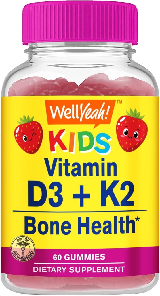 Çocuklar için D3 + K2 - D3 1000 IU, K2 100 MCG - Bone and Muscle Health Support, Natural Flavors, GMO Free, Gluten Free, Vegan - K2 D3 Vitamin - 60 Gummies