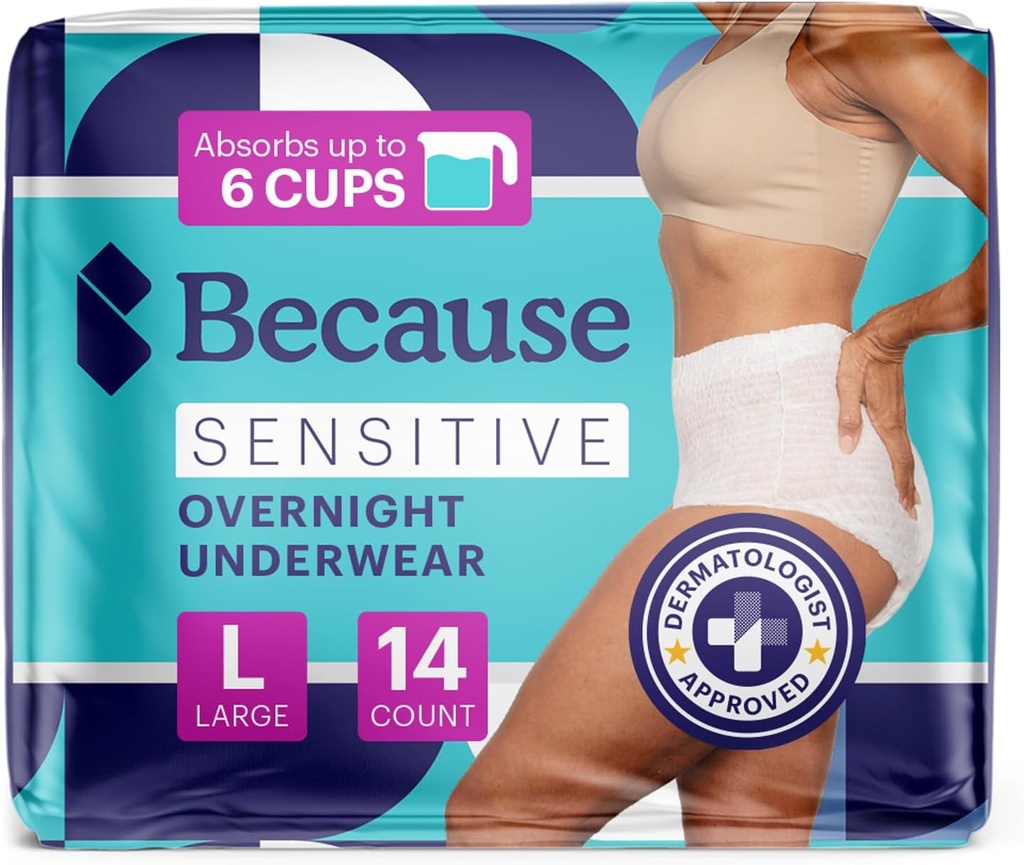 Yetişkin Incontinence Underwear for sensitivee Skin - Women - Premium Overnight Exclusive Briefs, Anti Odor - White, Büyük - Absor 6 Cups - 14 (Pazar 1)