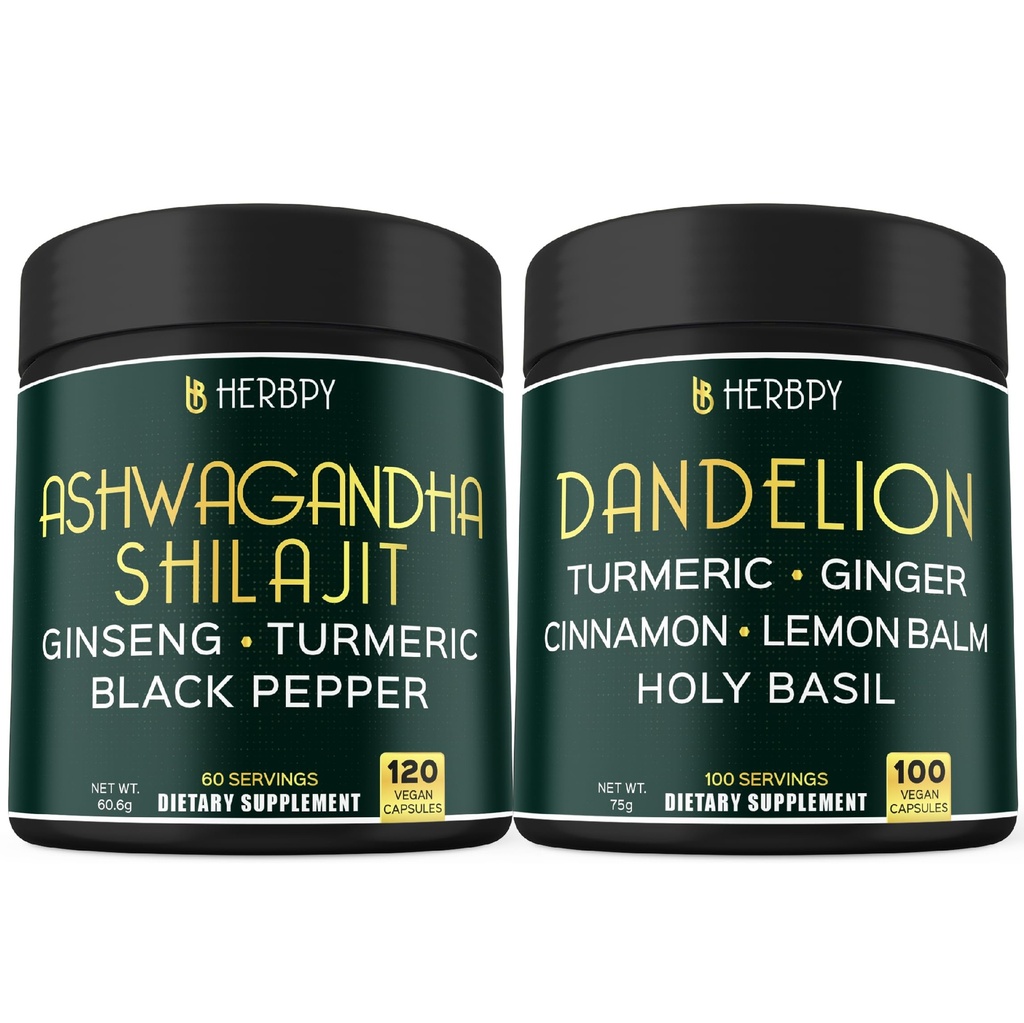 Herbpy Bundle 5in Ashwagandha Shilajit & 6in1 Dandelion Supplement