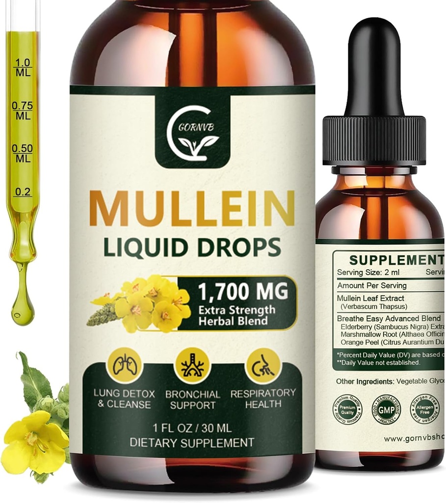 (2 Pack) Lungs için Merdivenler - Lungs Cleanse ve Respiratory Desteği, Yaşlılar ile 1 Mullein Leaf Extract with Elderberry, Marshmallow Root and Orange Peel for Bronchial Support, 1 Fl Oz