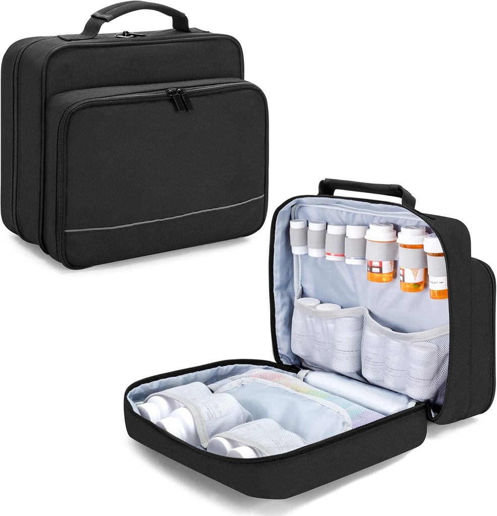 Damero Pill Şişe Organizer, Tıp Şişeleri Depolama Bag İlaçları Pill Organizer, Vitaminler, Tıbbi Supplements, Black, Patent Tasarım