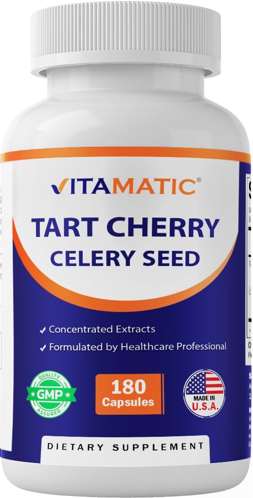 Vitamatic Tart Cherry 20X, Celery Tohum 10X Yoğun Türlemeleri - - 180 Veg Capsules - Vegetarian, Non-GMO ve Gluten Free Free