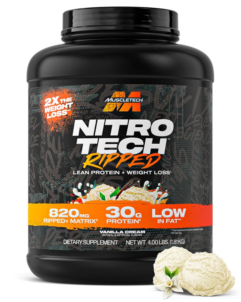 Kastech Whey Protein Tozu (Vanilla Cream, 4LB) - Nitro-Tech Ripped Whey proteini Isolate & Smooth Smoothie Mix for Lean Muscle & Fast Recovery - 30g of Whey Protein for Women & Men