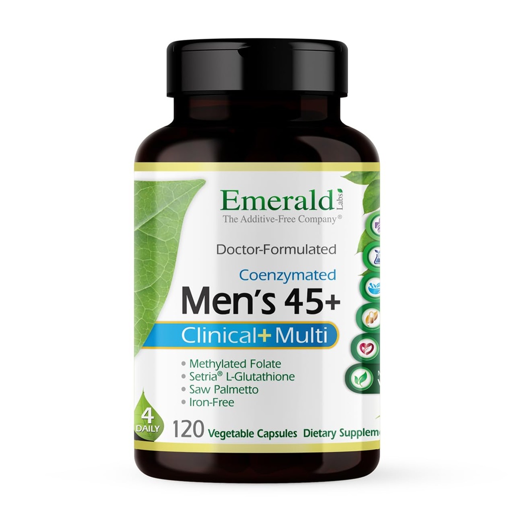 EMERALD LABS Men's 45+ Clinical Multi - Multivitamin for Comprehensive Support, Bone & Heart Health* - Σχεδιασμένο για άνδρες 45+ - Χωρίς γλουτένη & χορτοφάγους - 120 κάψουλες λαχανικών (30-Ημέρα προσφοράς)