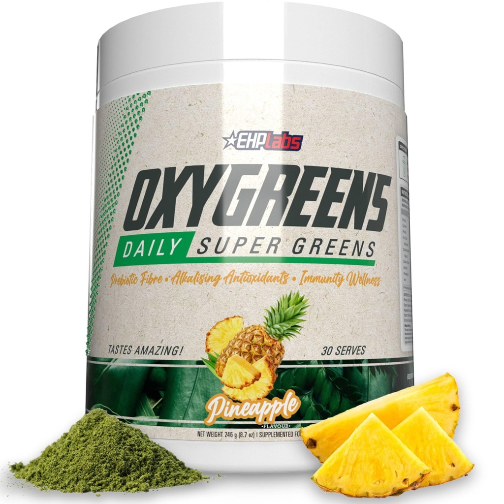 EHP Laboratuvarları OxyGreens Super Greens Toz - Spirulina & Chlorella Superfood, Green Juice & Greens Supplements with Prebiyotik Fibre, Antioksis & Immunity Support, 30 Serves (Pineapple)