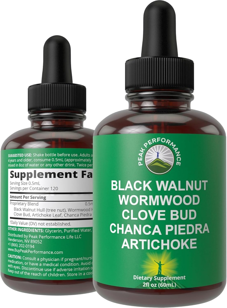 Wormwood Black Walnut Clave Cleanse για τους ανθρώπους. Αποβολή Detox + Εντερική υποστήριξη συμπλήρωμα υγρής βαφής για ενήλικες και παιδιά. με Artichoke και Chanca Piedra για επιπλέον οφέλη