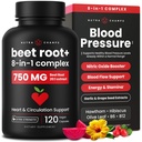 8-in-1 Beet Root Capsules - Healthy Blood Pressure Support Supplement** for Heart & Circulation, Energy Support - Hawthorn Berry, Hibiscus, Garlic & Grape Seed - Beet Juice Alternative - 120 Capsules