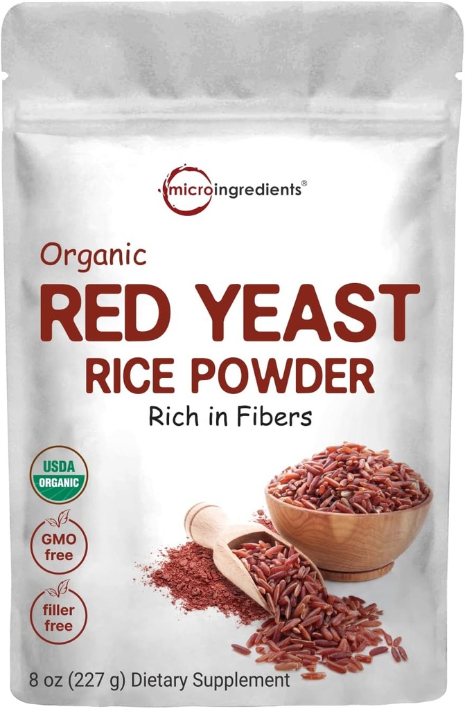 Mikro Malzemeler Organik Kırmızı Yeast Rice Toz, 8 Ounce (1 Yıl Supply), Non-GMO, Vegan Dostu Dostu Dostu